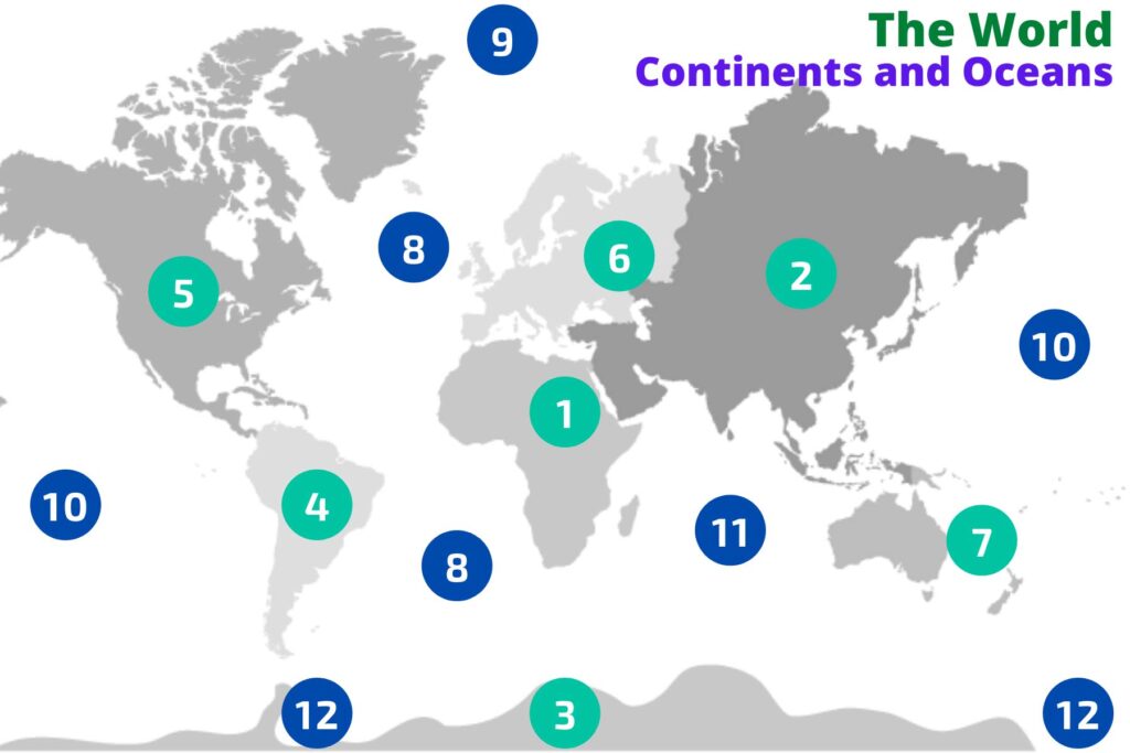 world map oceans and continents quiz